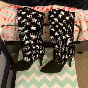 Non-Stop Faux Leather Heeled Boots with Rhinestones Size 5 1/2